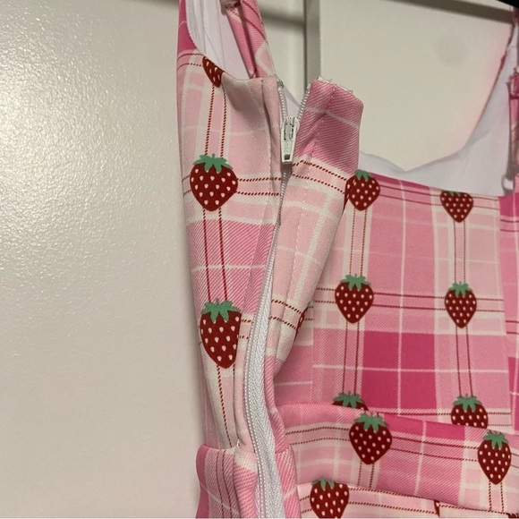 Hot Topic Strawberry Plaid Lace Up Dress Size S/M - Picture 5 of 7